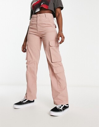 ASOS DESIGN wide leg suit pants with linen in dusty pink