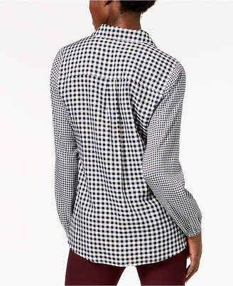 NY Collection Printed Tie-Front Shirt
