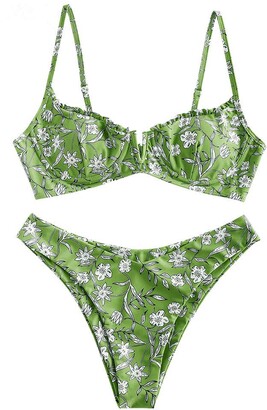 CheChury Women Bikini Sets 2 Pieces Low Waisted Push Up Adjustable Shoulder Strap Brazilian Swimsuit Removable Pad Floral Candy Colors Bathing Suit
