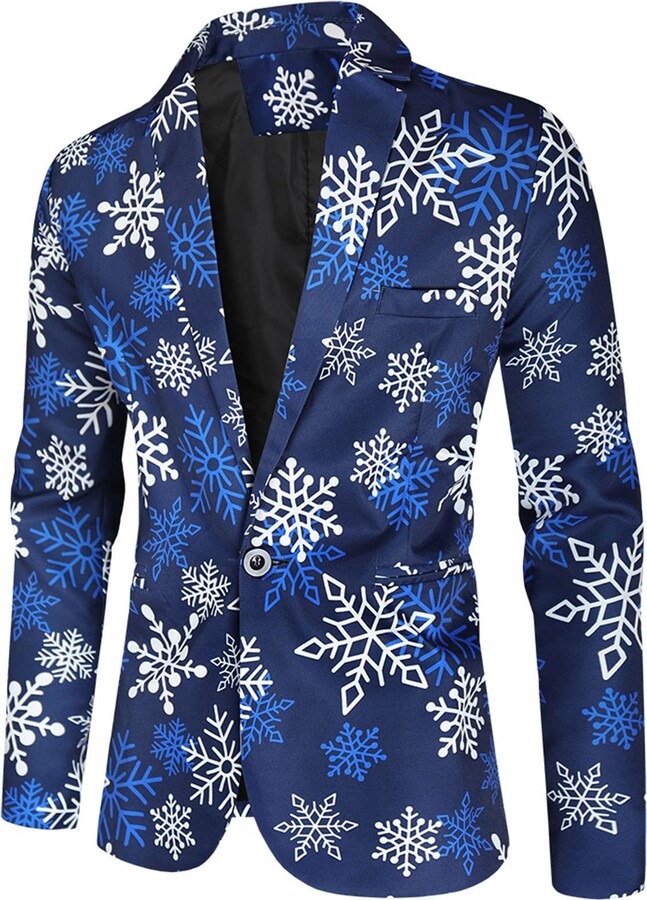 Vesniba Funky Blazer Men's Christmas Fancy Blazer Jacket Classic Fit 1  Button Stretch Suit Jacket for Xmas Party - ShopStyle