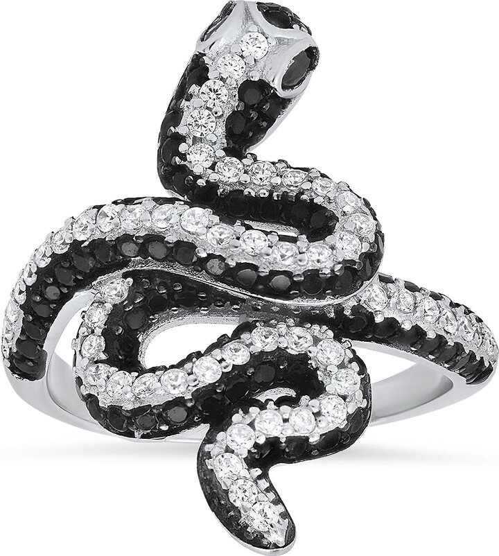 Kylie Harper Diamond Cz Statement Snake Ring In Sterling Silver