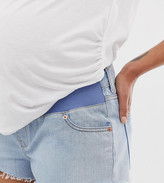 Thumbnail for your product : ASOS DESIGN Maternity recycled denim Alvey midrise short with raw hem in lightwash blue