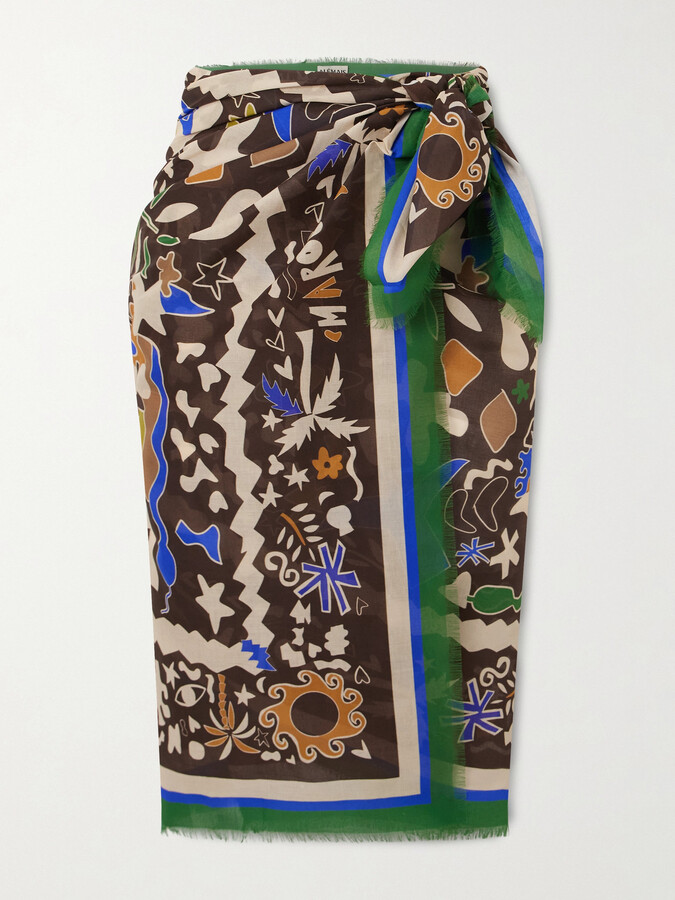 ALÉMAIS ALÉMAIS - Maroc Frayed Printed Organic Cotton-voile Pareo - Brown