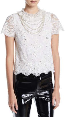 Sarina Embellished Lace Top w/ Necklace Detail