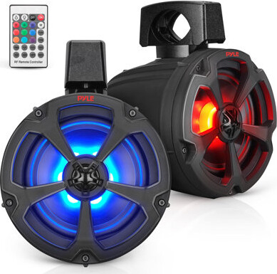 Pyle Marine Speakers, Boat Speakers, Waterproof Speakers, 6.5’’ Water-Resistant Bluetooth, 1200 Watt, RGB Lights, Remote Control, Aux Input, Universal