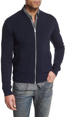 Maison Margiela Zip-Up Knit Bomber Jacket with Elbow Patches, Navy