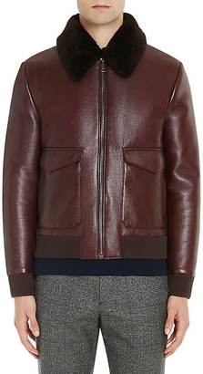 Prada Men's Shearling-Collar Leather Bomber Jacket