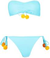 Thumbnail for your product : boohoo Pom Pom Colour Block Bandeau Bikini