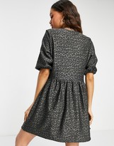 Thumbnail for your product : ASOS Petite DESIGN Petite wrap front textured mini smock in black and grey floral