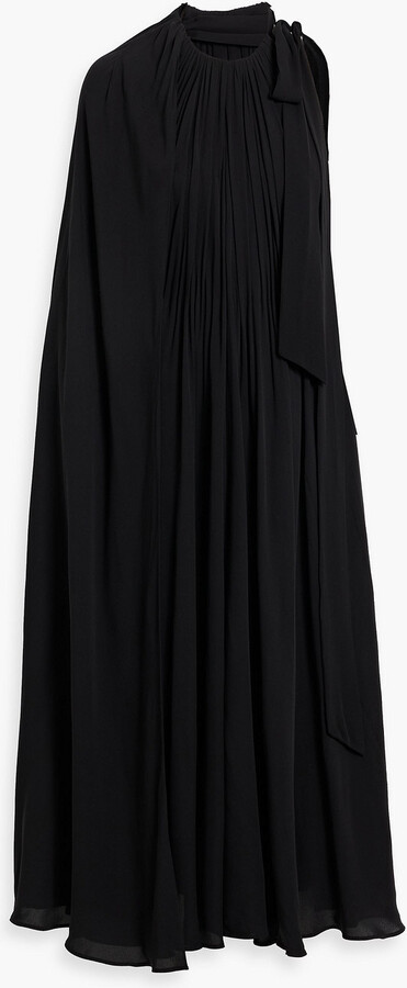 Cape-effect pleated silk-chiffon halterneck midi dress