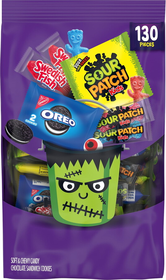 SOUR PATCH KIDS, SWEDISH FISH, and OREO Cookie & Candy Variety Pack, 130 Bags, Bulk Candy