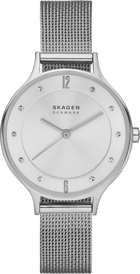 Skagen Women's Anita Lille Three-Hand Silver Stainless Steel Mesh Band Watch (Model: SKW2149)