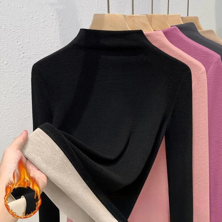 Warm inner layer women & apos;s thick double-sided velvet women & apos;s long sleeved base shirt top T-shirt autumn and winter warm top