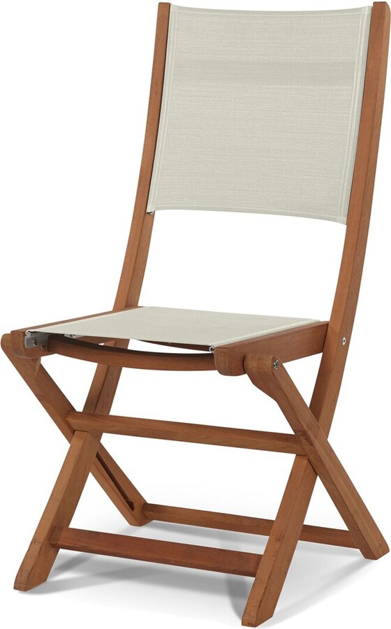 Curated Maison Lucas Teak Outdoor Folding Chair In White Textilene