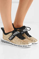 Thumbnail for your product : Miu Miu Logo-print Glittered Neoprene And Rubber Sneakers