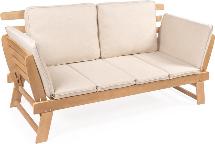 Jonathan Y Hartley 2-Seat Modern Scandinavian Folding Wood Outdoor Day Bed Sofa, Beige/Light Teak