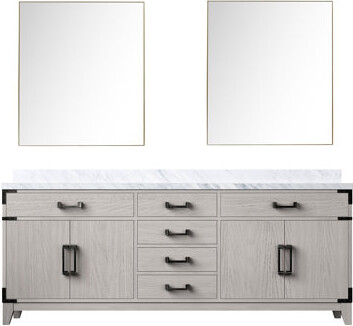 Red Barrel Studio 80 In. W Double Bath Vanity In White Oak, Marble Top, Mirrors - Soft Close Storage Crates For Bathroom Cabinets X 22 Top & Shelves
