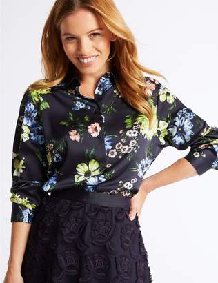 Marks and Spencer PETITE Floral Print Satin Long Sleeve Shirt