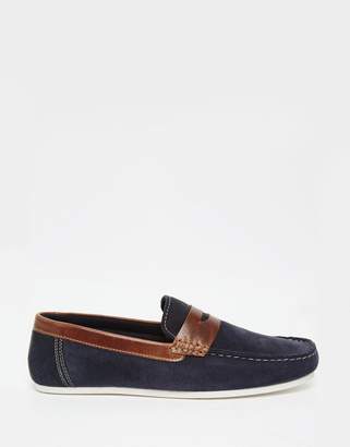 Red Tape Penny Loafers In Blue Suede