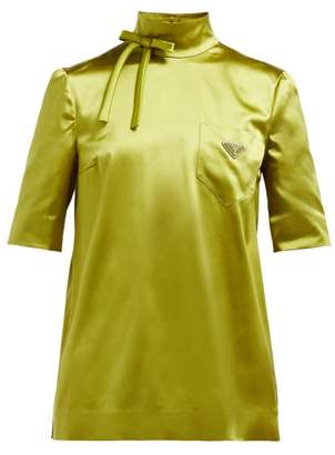 Prada High-neck Silk-blend Technical-satin Blouse - Womens - Green