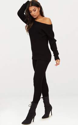 PrettyLittleThing Black Knitted Rib Jogger Co Ord