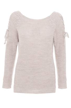 Quiz Grey Knit Lace Up Long Sleeve Jumper