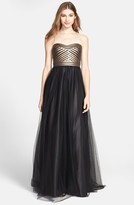 Thumbnail for your product : Aidan Mattox Strapless Fitted Bodice Mesh Gown