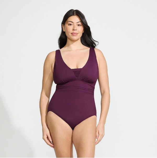 Lands' End Lands'EndWomen'sPlusSizeDD-CupNewSlenderSuitGrecianAdjustableLowLegOnePiece-18w-Blackberry