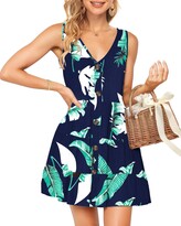 Thumbnail for your product : PLMOKEN Women's Summer Sleeveless V Neck Button Down Casual Swing Tunic Dress with Pocket (M