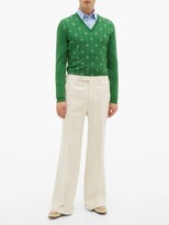 Thumbnail for your product : Gucci GG-jacquard V-neck Wool-blend Sweater - Green