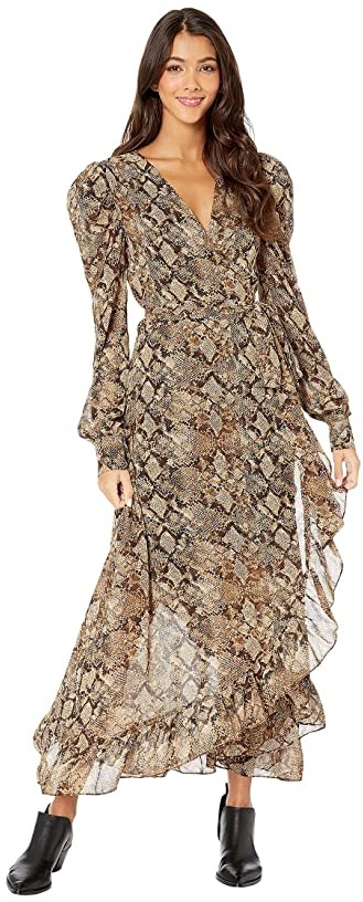 long sleeve wrap midi dress