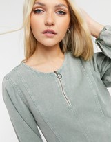 Thumbnail for your product : Noisy May denim mini dress with zip front in grey acid wash