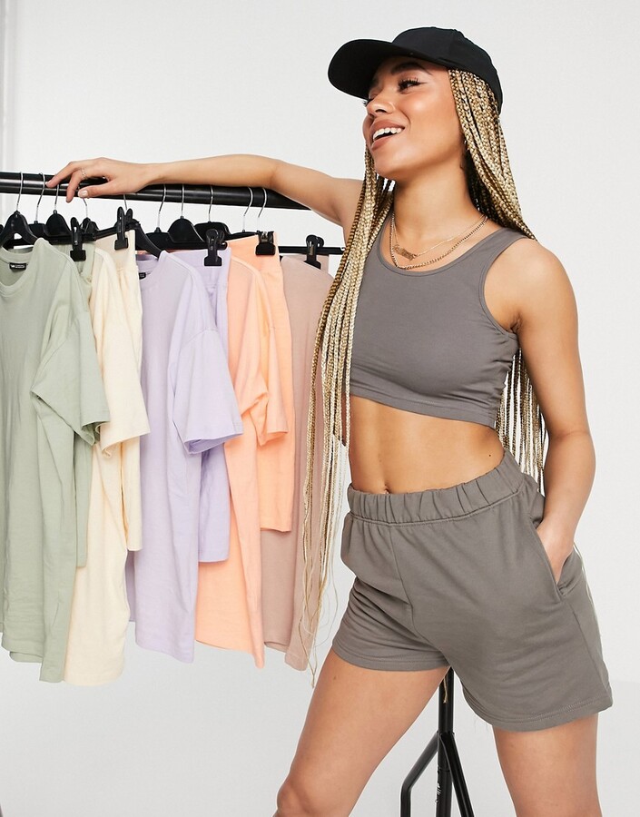 Threadbare crop top and jogger shorts set in charcoal - ShopStyle