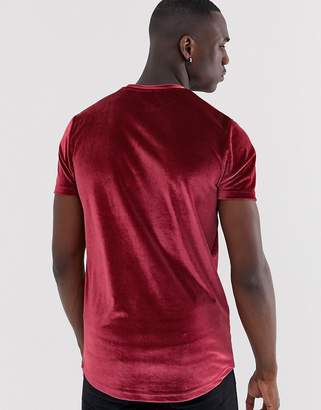 ASOS Design DESIGN Tall longline velour t-shirt in oxblood