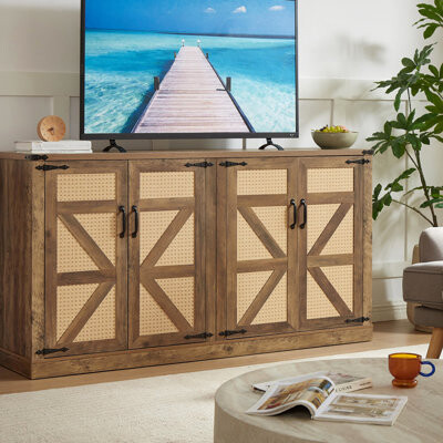 65" Rustic Oak Sideboard With 3d Printed Effect - Eye-catching Storage Large Scratch Coating