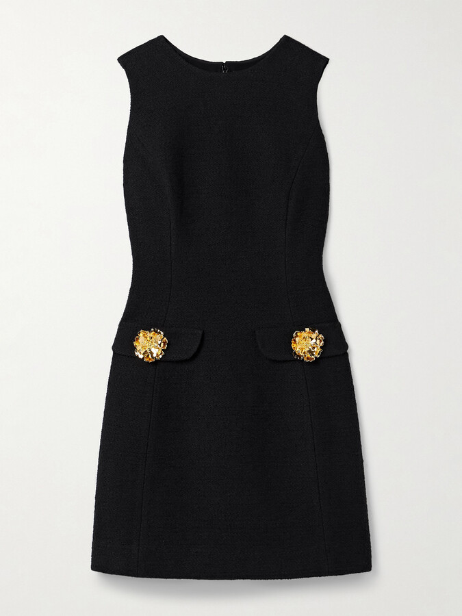 Oscar de la Renta Embellished Cotton-blend Tweed Mini Dress - Black