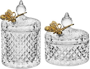House of Hampton Vintage Bathroom Canisters Gorgeous Butterfly Lids Small Thick Clear Glass Jar Set Cotton Swab Holder Dispenser For Cotton Ball&Pads Storage Organizat