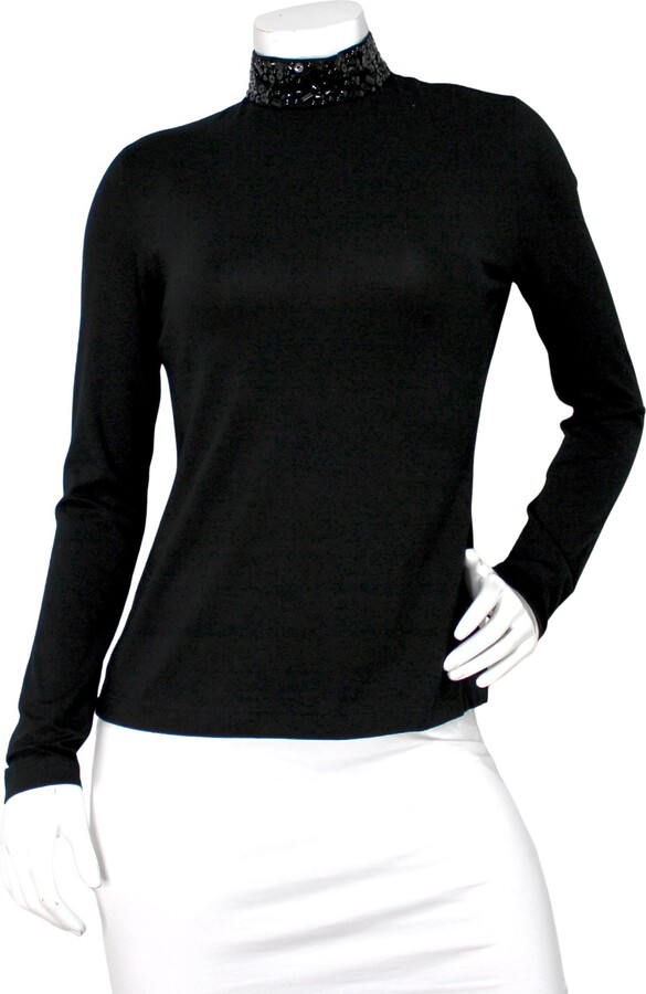 Akris Punto Black Modal Studded Turtleneck Long-sleeve Shirt