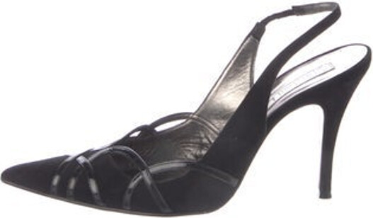 Christian Lacroix Suede Slingback Pumps Black Semi-Pointed Toes Includes Box & Dust Bag | Christian Lacroix Suede Slingback Pumps in Black, Women's 8.5