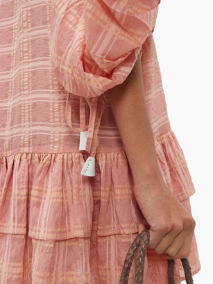 Love Binetti - Balloon-sleeve Checked Crepe Mini Dress - Pink