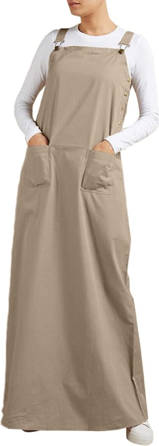 Denim Dress for Women Sleeveless Plaid Overall A Line Strap Corduroy Pinafore with Bib Pockets Dresses 