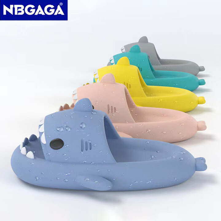 NBGAGA Summer Adult Shark Couple Slippers For Men & Women Beach Shoes Indoor Cartoon EVA Shoes Bathroom Flat Shoes Non-Slip Sandals