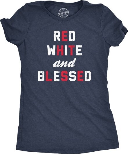 Crazy Dog T-Shirts, Inc. WomensRedWhiteandBlessedTShirtFunnyFourthOfJulyPartyTextTeeforLadies-CrazyDogWomen'sTShirtForFourthOfJulyNavyM