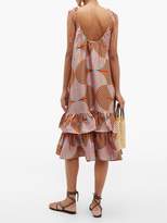 Thumbnail for your product : La DoubleJ Simps Ruffle-hem Silk Midi Dress - Womens - Pink Multi