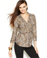Thumbnail for your product : INC International Concepts Ruched Animal-Print Button-Front Top