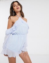 Thumbnail for your product : Parisian dobby mesh halter neck playsuit in blue