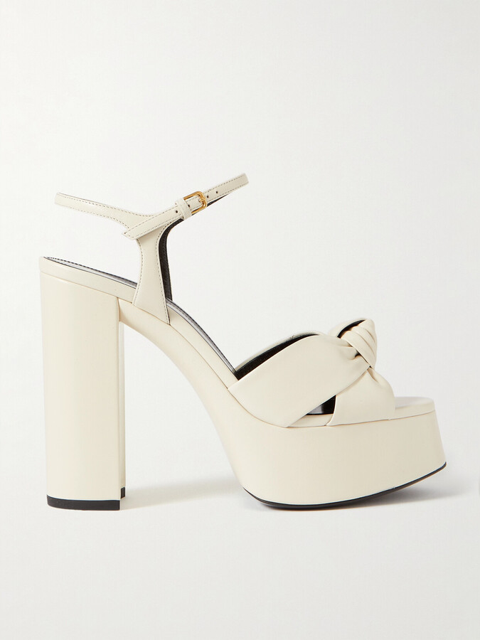SAINT LAURENT - Bianca Knotted Leather Platform Sandals - Off-white