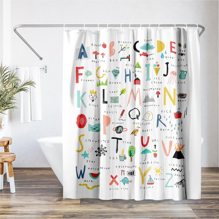 Americanflat 71x74 Kids Hand Drawn Alphabet Shower Curtain - 100% Polyester Shower Curtain