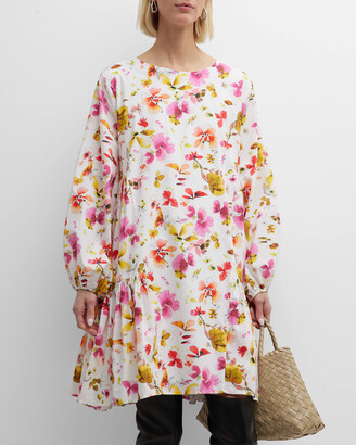 Merlette New York Byward Floral-Print Flounce Poplin Midi Dress