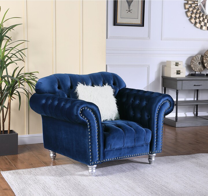 Titanic Furniture Mariann Soft Blue Velvet Button Tufted Chair with